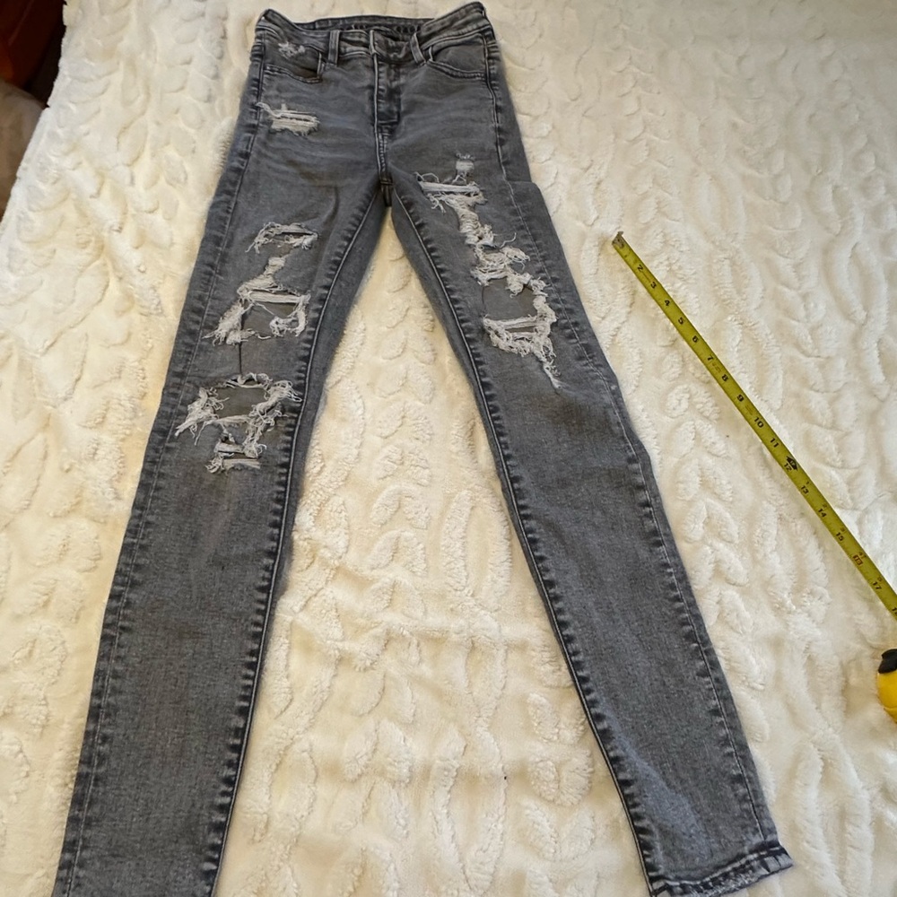 American Eagle Outfitters Gray Distressed super Skinny Jeans super high rise XS